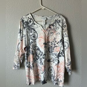 Y2K studded goth Floral paisley Print Women's Top L cotton blend